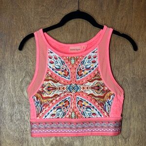 SALE✨ nanette lepore (S) sports bra crop top/long line, key hole, paisley coral